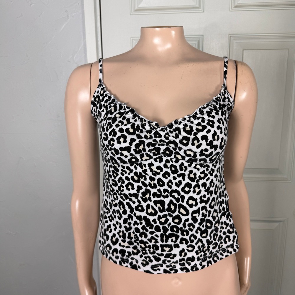 Vintage Y2K H&M Shirt Small Animal Print Cheetah Tank Top Cotton Knit J3-8